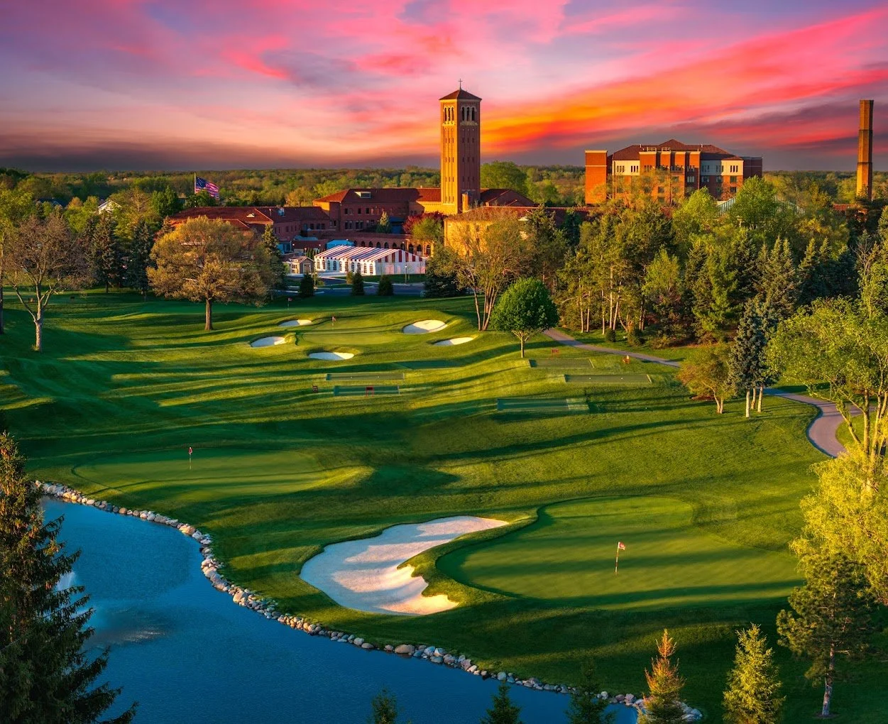 Golf course fairway at sunset in Plymouth, Michigan